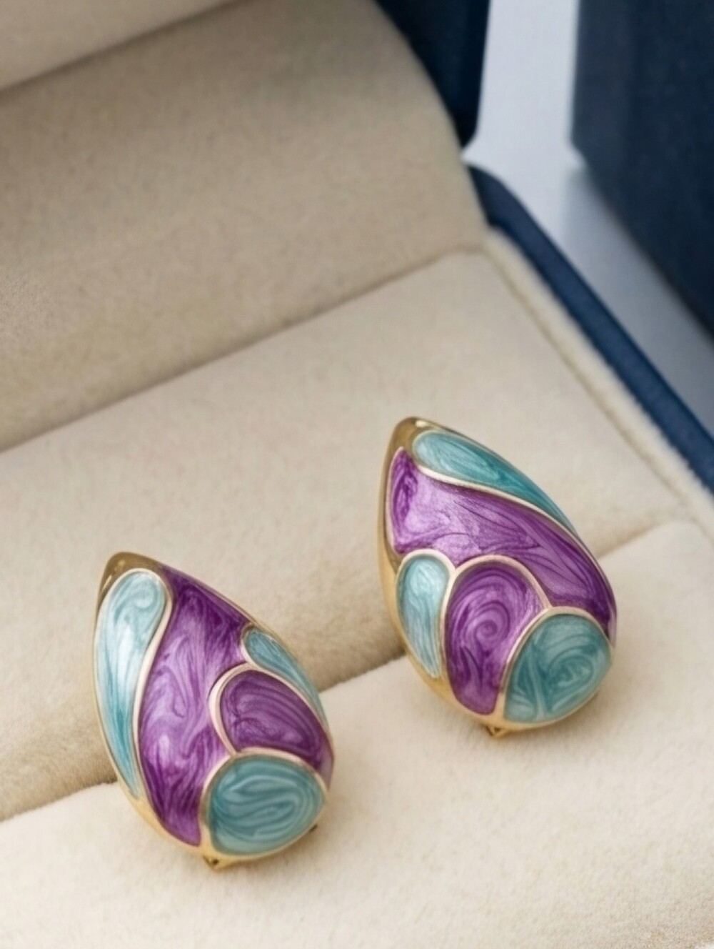 Elegant Purple and Blue Teardrop Earrings